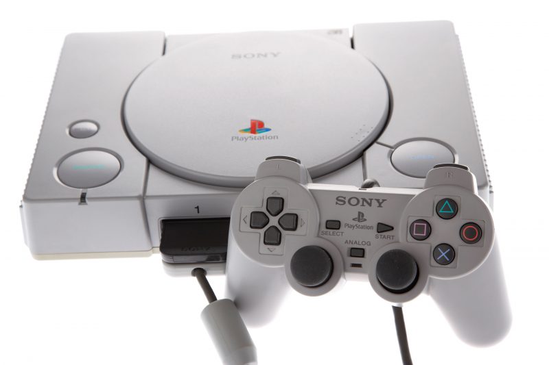 original playstation psone console and dual shock controller from the 90s. Image shot 2016. Exact date unknown.