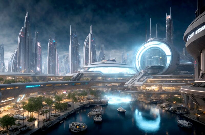 Ai futurisztikus varoskep plaza